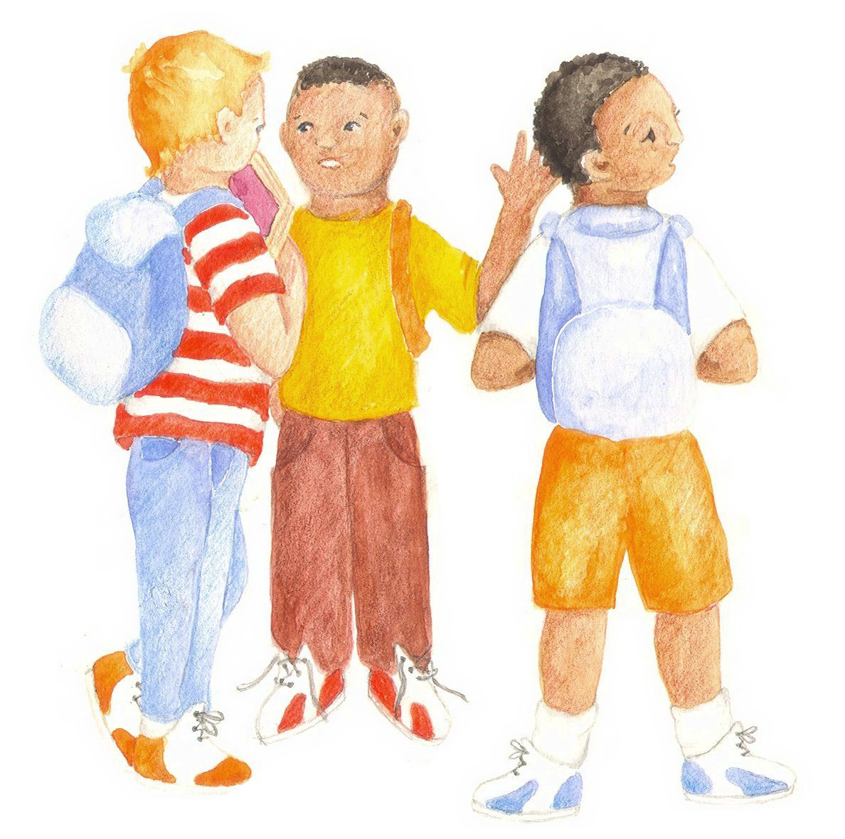 Three boys talking