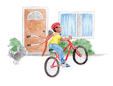 Boy doing wheelies on bike